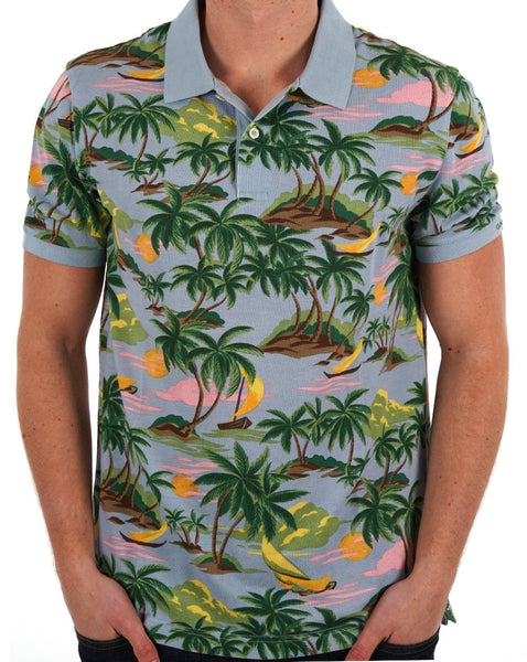 Gant Hawaiian Print Polo Shirt Dove Blue