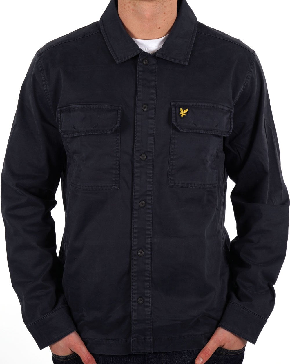 Lyle &amp; Scott – Kleidungsstückgefärbtes Überhemd in Dunkelmarineblau