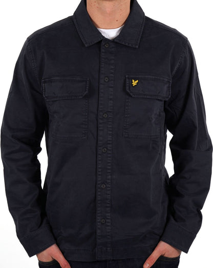 Lyle &amp; Scott – Kleidungsstückgefärbtes Überhemd in Dunkelmarineblau