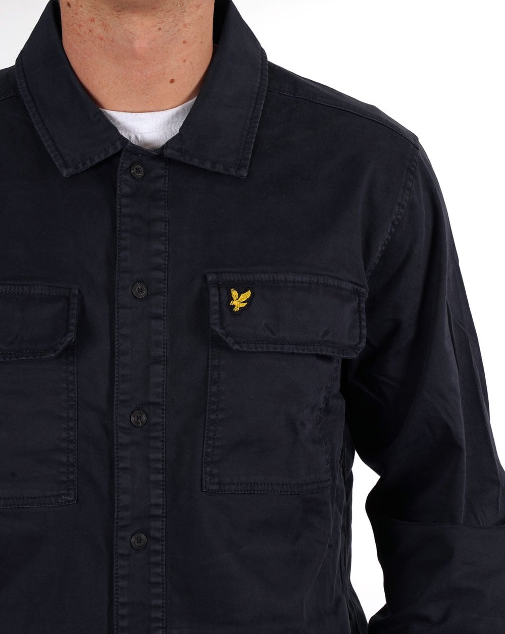 Lyle &amp; Scott – Kleidungsstückgefärbtes Überhemd in Dunkelmarineblau
