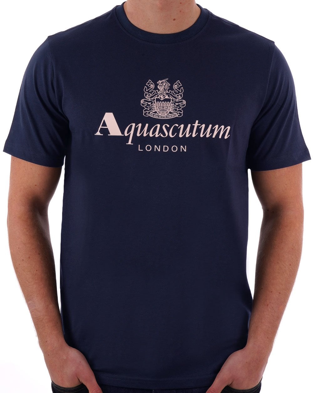 Aquascutum – T-Shirt mit großem Logo, Marineblau