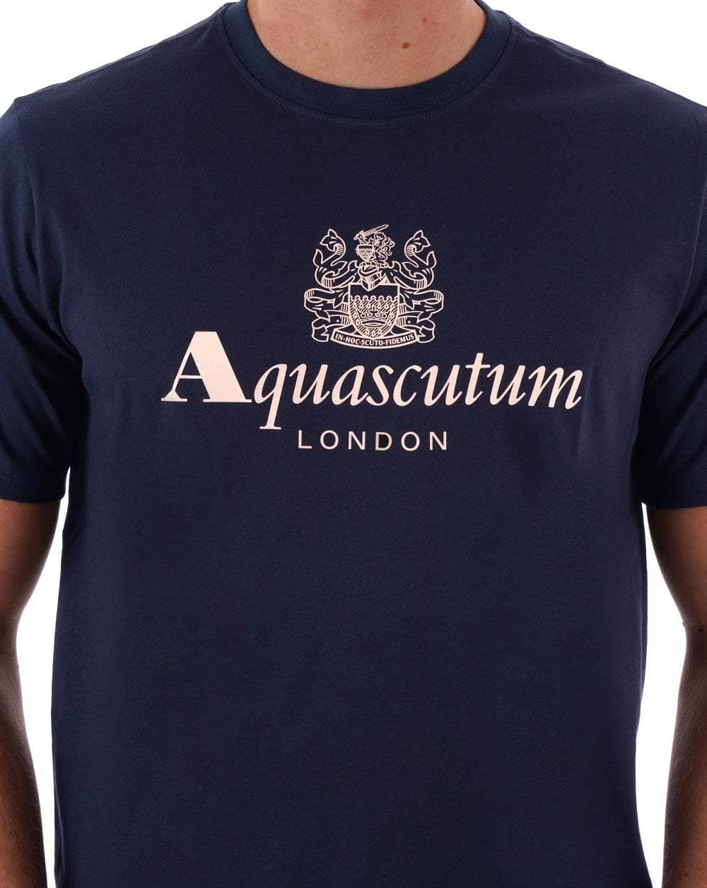 Aquascutum – T-Shirt mit großem Logo, Marineblau