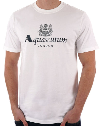 Aquascutum – T-Shirt mit großem Logo in optischem Weiß