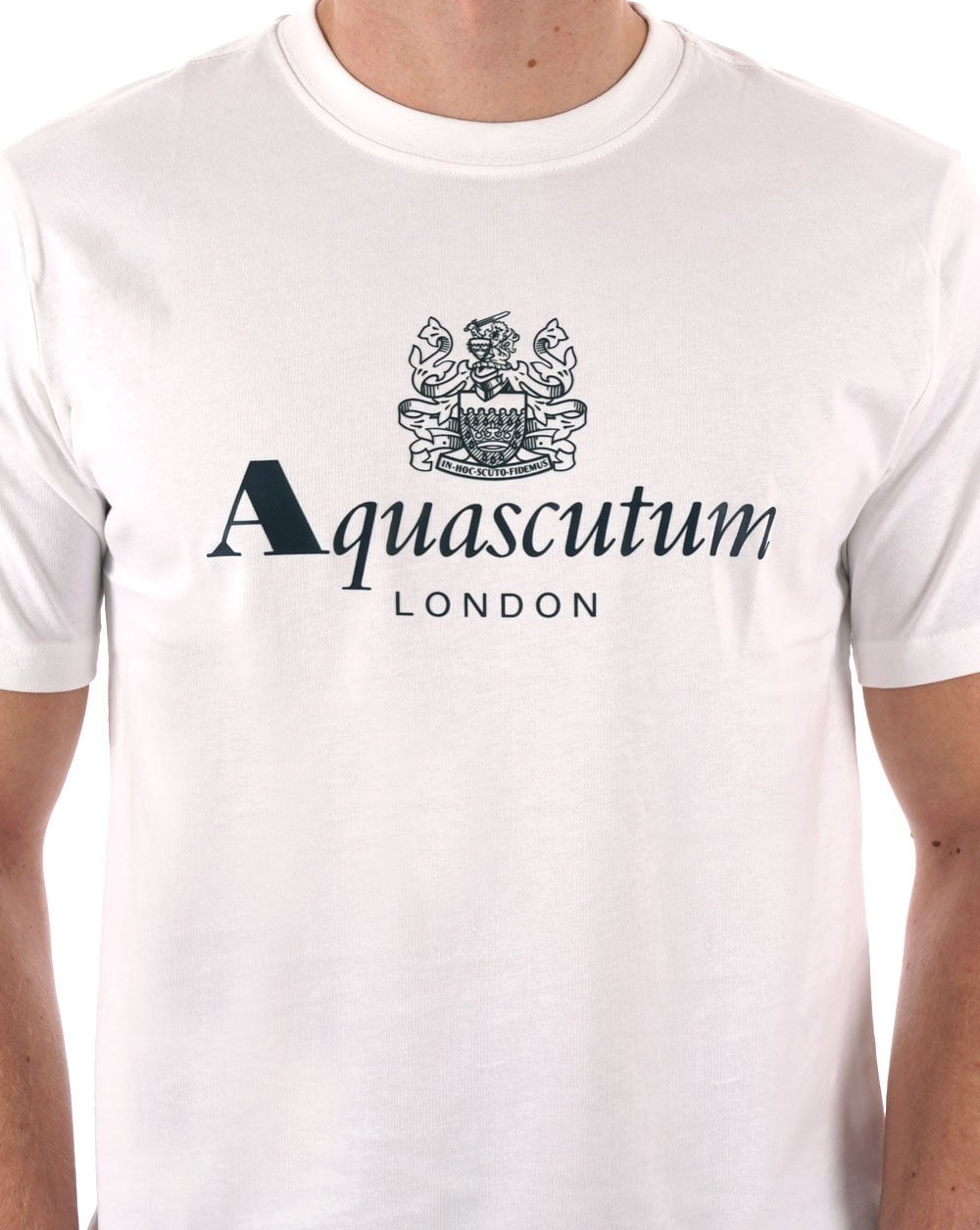 Aquascutum – T-Shirt mit großem Logo in optischem Weiß
