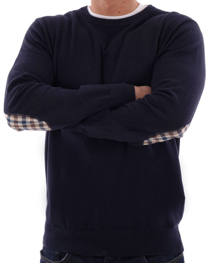 Aquascutum – Strickpullover mit kariertem Ellbogenpatch, Marineblau