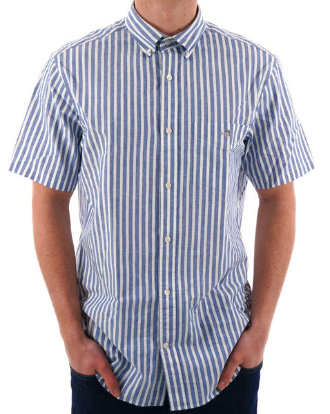 Gant Cotton Linen Stripe SS Shirt Rich Blue