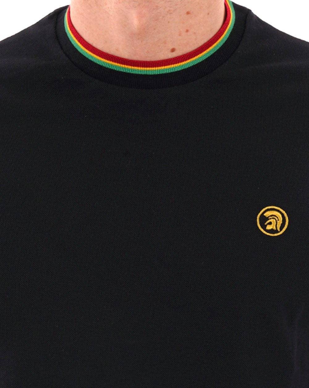 Trojan – Piqué-T-Shirt mit Doppelstreifen in Schwarz