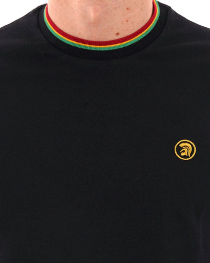 Trojan – Piqué-T-Shirt mit Doppelstreifen in Schwarz