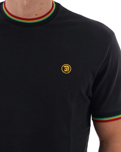Trojan – Piqué-T-Shirt mit Doppelstreifen in Schwarz
