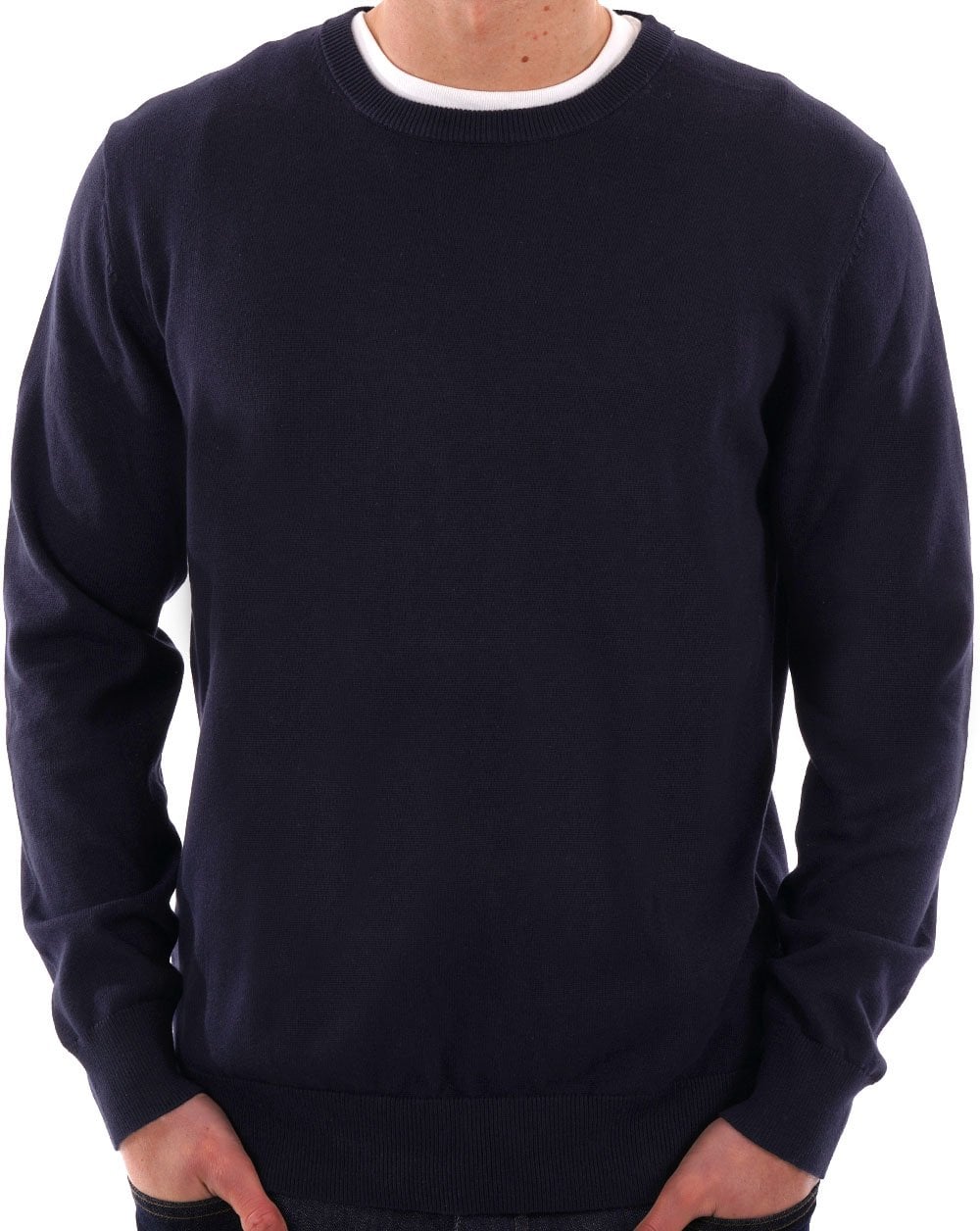 Aquascutum – Strickpullover mit kariertem Ellbogenpatch, Marineblau