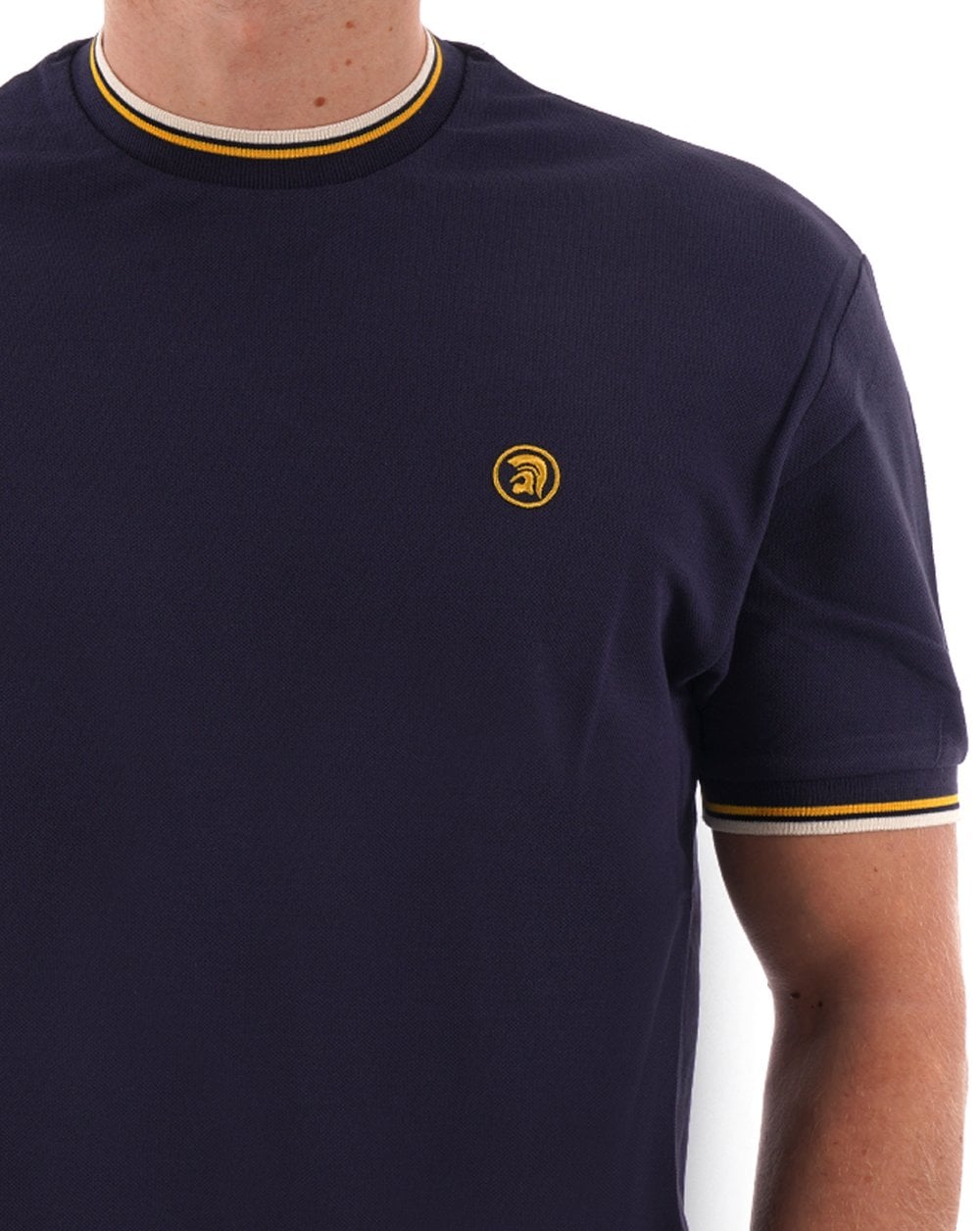 Trojan – Piqué-T-Shirt mit Doppelstreifen in Marineblau