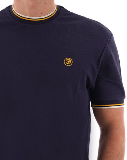 Trojan – Piqué-T-Shirt mit Doppelstreifen in Marineblau