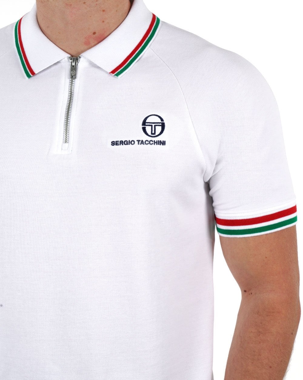 Sergio Tacchini Poloshirt mit Reißverschluss und Tipped-Print, Weiß, Grün, Rot