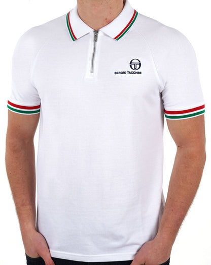 Sergio Tacchini Poloshirt mit Reißverschluss und Tipped-Print, Weiß, Grün, Rot