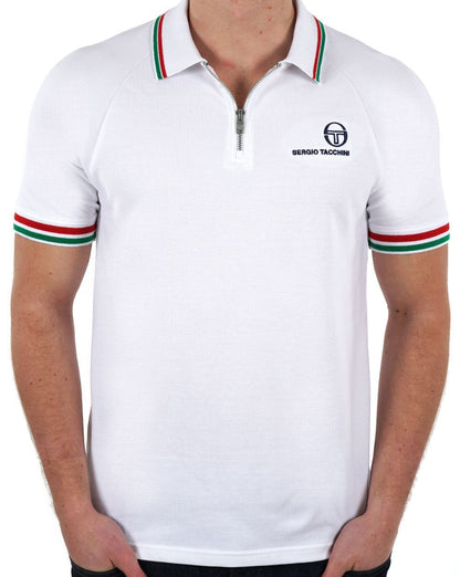 Sergio Tacchini Poloshirt mit Reißverschluss und Tipped-Print, Weiß, Grün, Rot