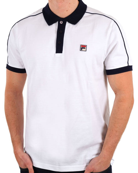 Fila Vintage Retro Piped Polo Shirt White/navy