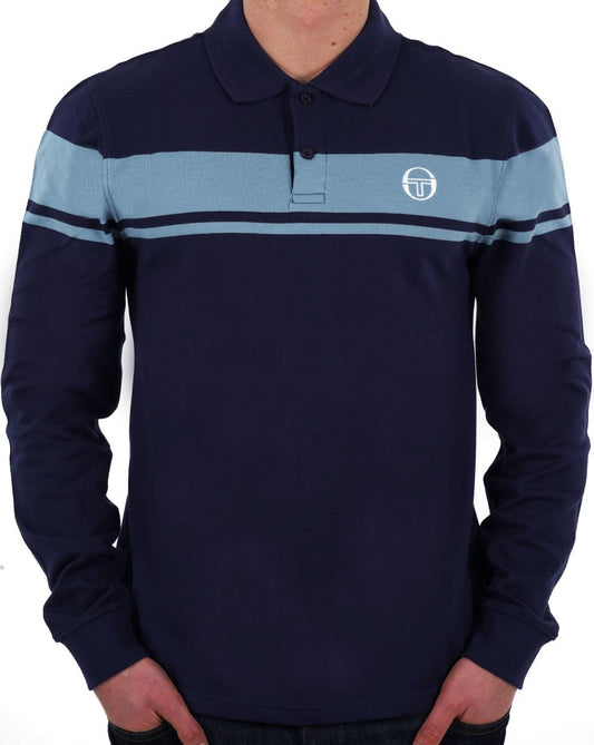 Sergio Tacchini Young Line Langarm-Poloshirt Marineblau/Hellblau