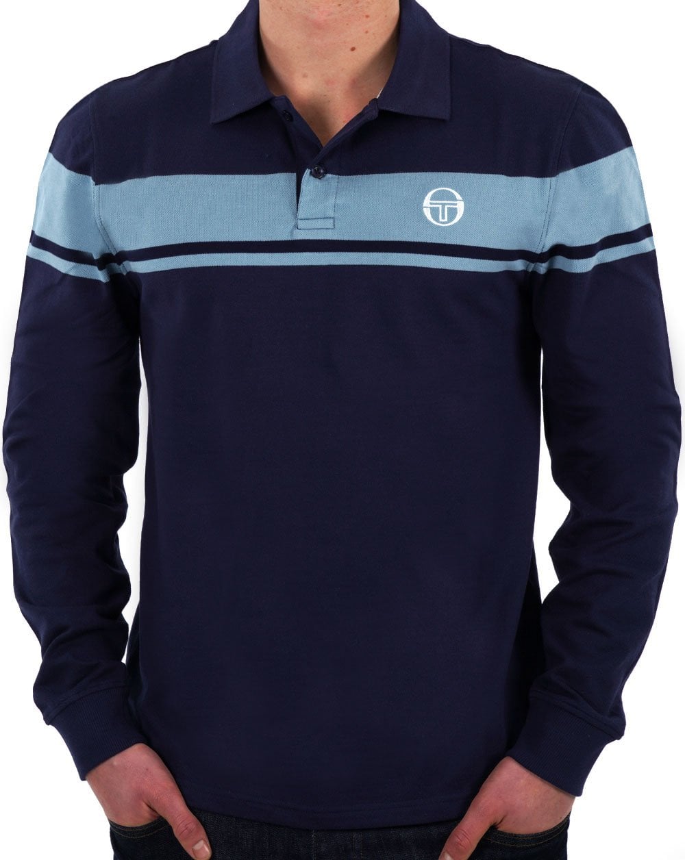 Sergio Tacchini Young Line Langarm-Poloshirt Marineblau/Hellblau