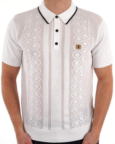 Gabicci Vintage Knitted Weave Polo White