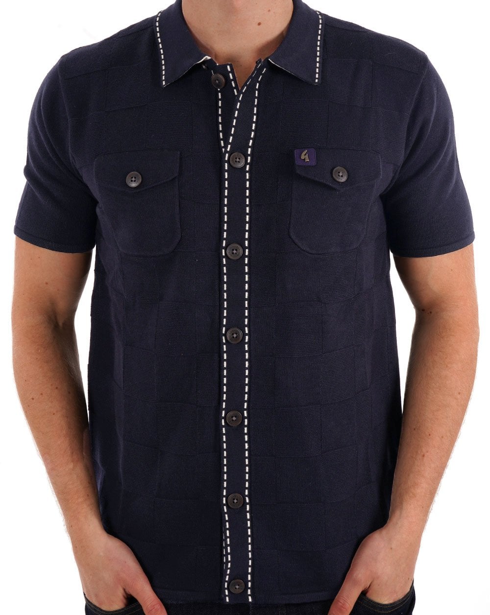 Gabicci Vintage Gestricktes Poloshirt mit durchgehenden Knöpfen, Marineblau