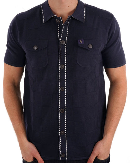 Gabicci Vintage Gestricktes Poloshirt mit durchgehenden Knöpfen, Marineblau