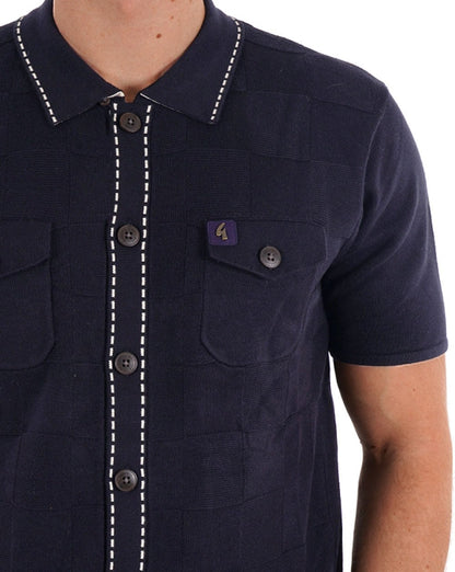 Gabicci Vintage Gestricktes Poloshirt mit durchgehenden Knöpfen, Marineblau