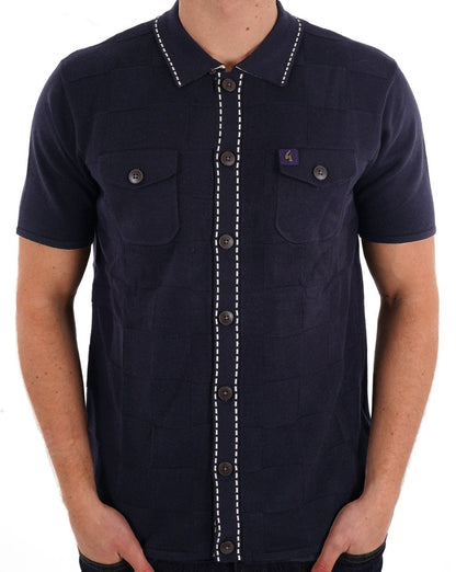 Gabicci Vintage Gestricktes Poloshirt mit durchgehenden Knöpfen, Marineblau