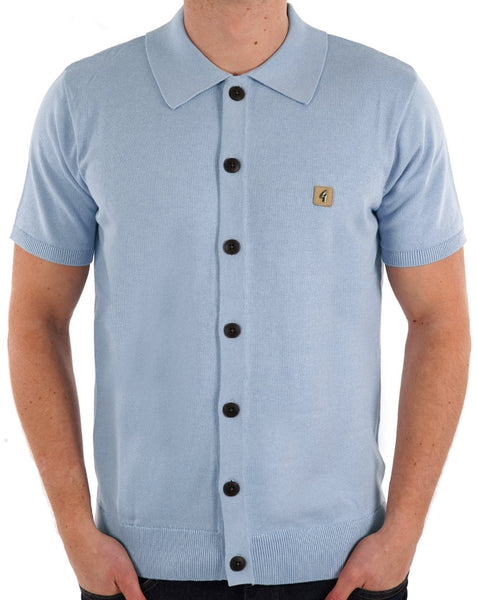 Gabicci Vintage Full Button Polo Shirt Sky