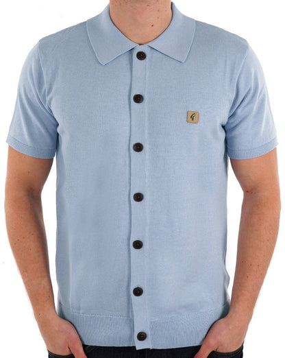 Gabicci Vintage Poloshirt mit durchgehender Knopfleiste, Himmelblau