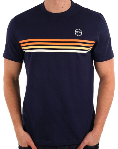 Sergio Tacchini – T-Shirt mit mehreren Streifen, Marineblau
