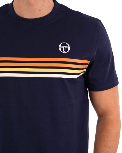 Sergio Tacchini – T-Shirt mit mehreren Streifen, Marineblau