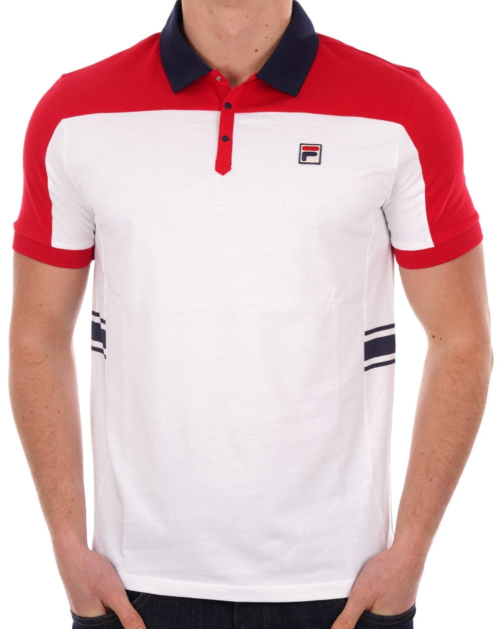 Fila Vintage Vilas Poloshirt Weiß/Rot/Marineblau
