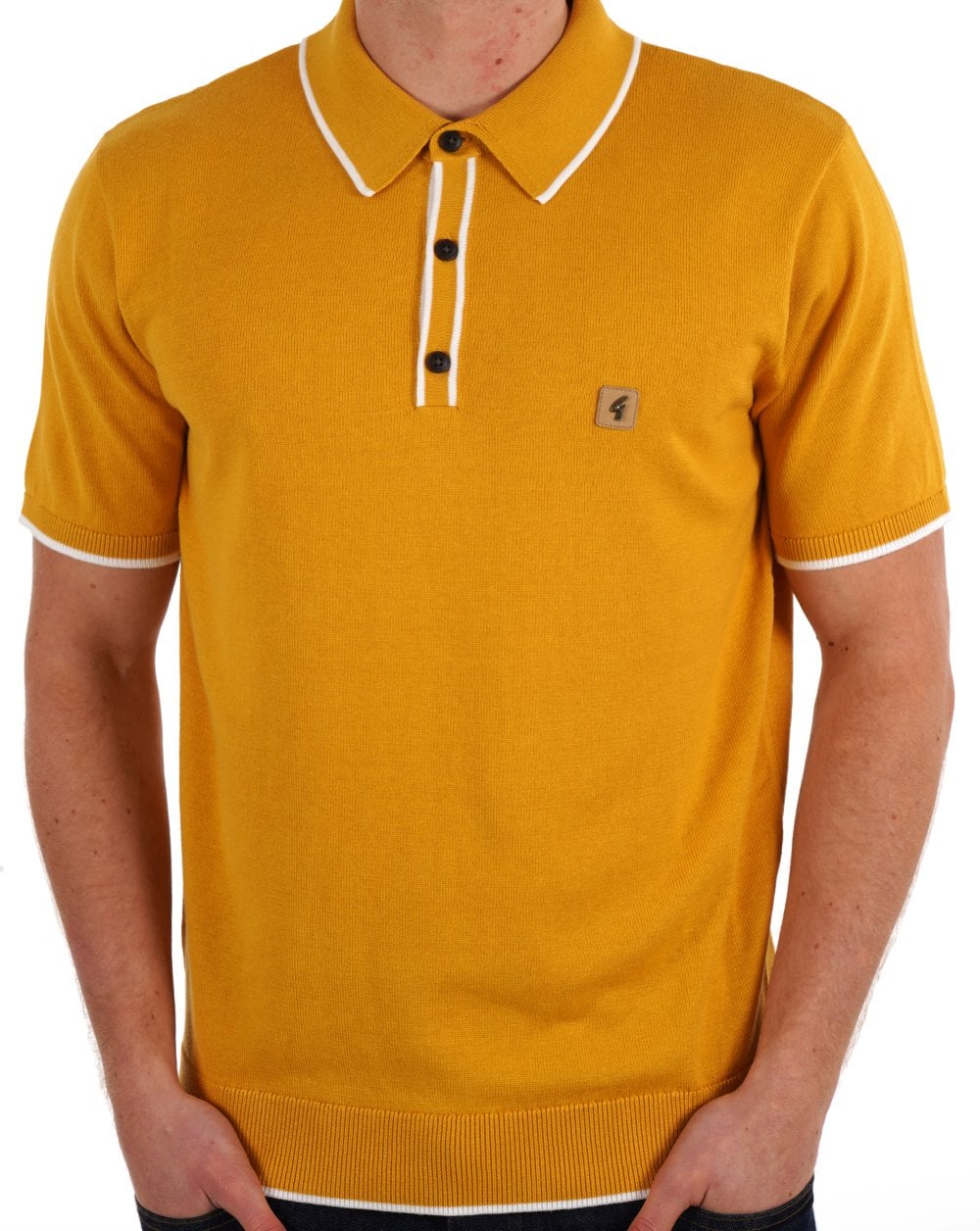 Gabicci Vintage Lineker Tipped Knitted Polo Yellow