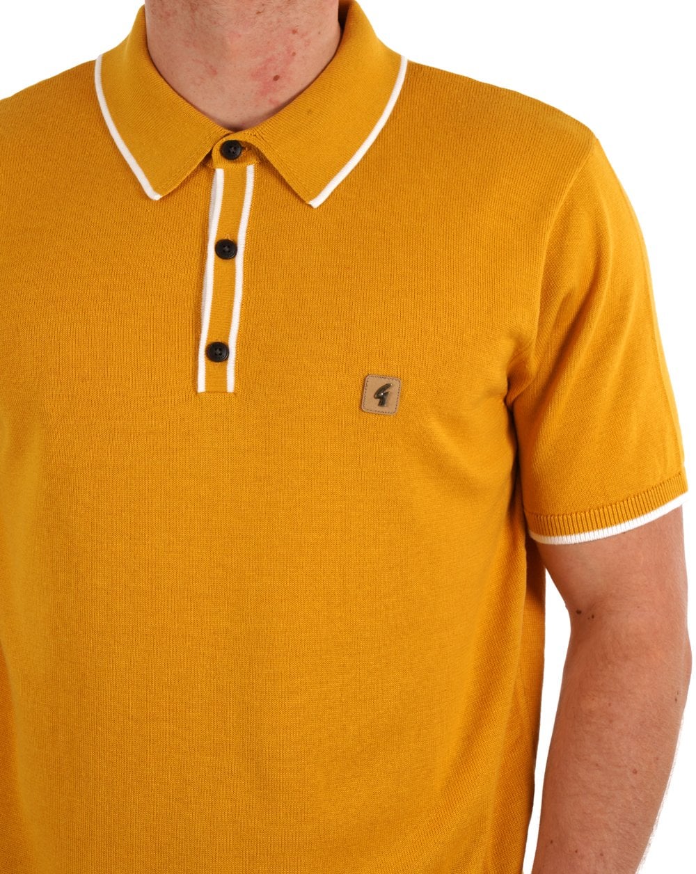 Gabicci Vintage Lineker Tipped Knitted Polo Yellow