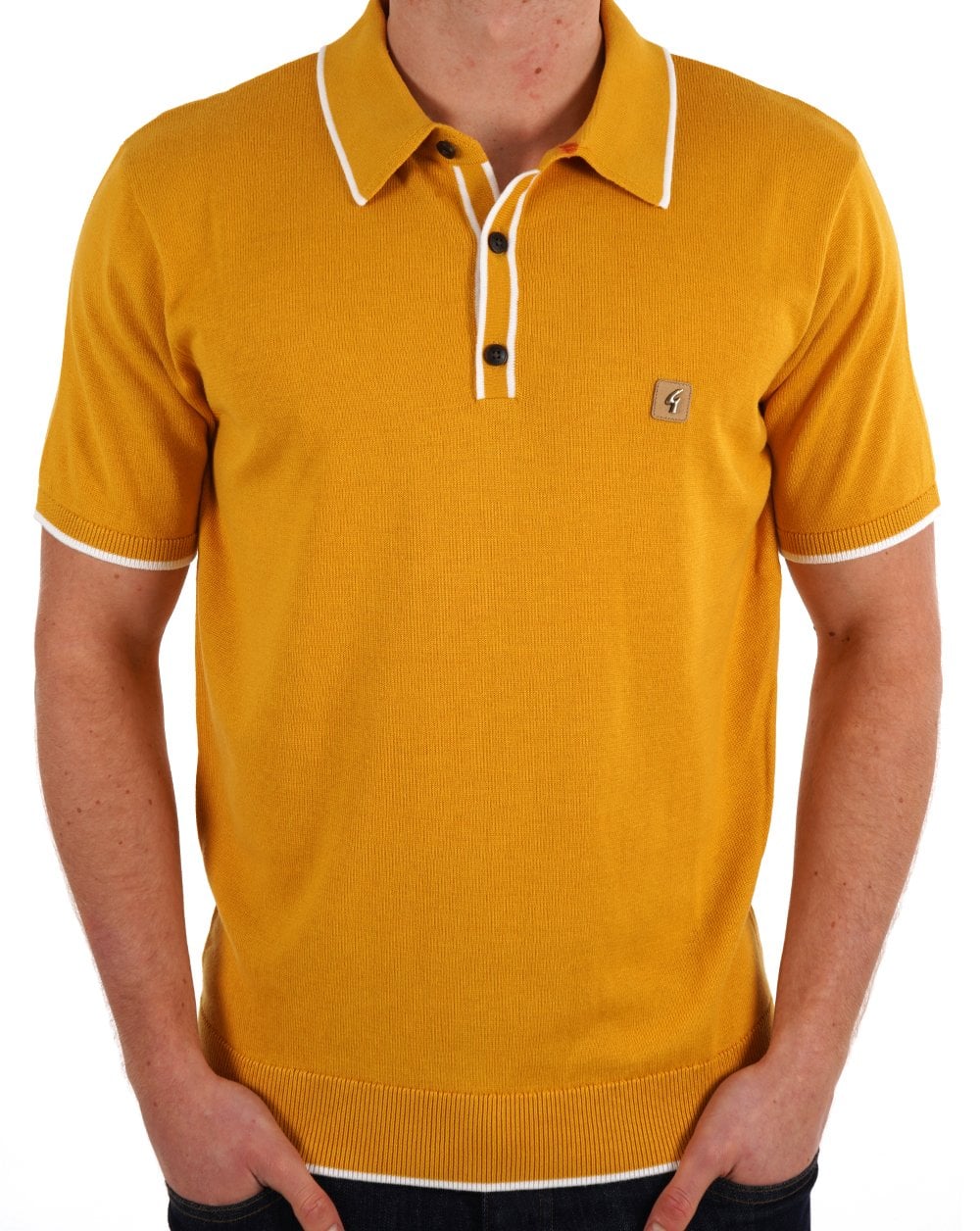 Gabicci Vintage Lineker Strick-Poloshirt mit Streifen in Gelb