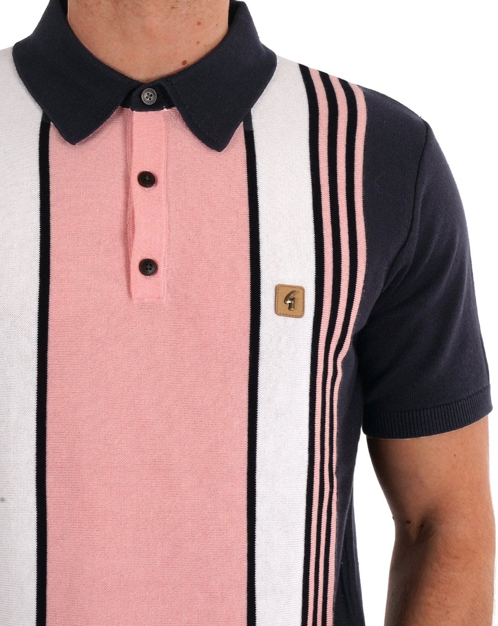 Gabicci Vintage Knitted Polo Navy Pink Striped