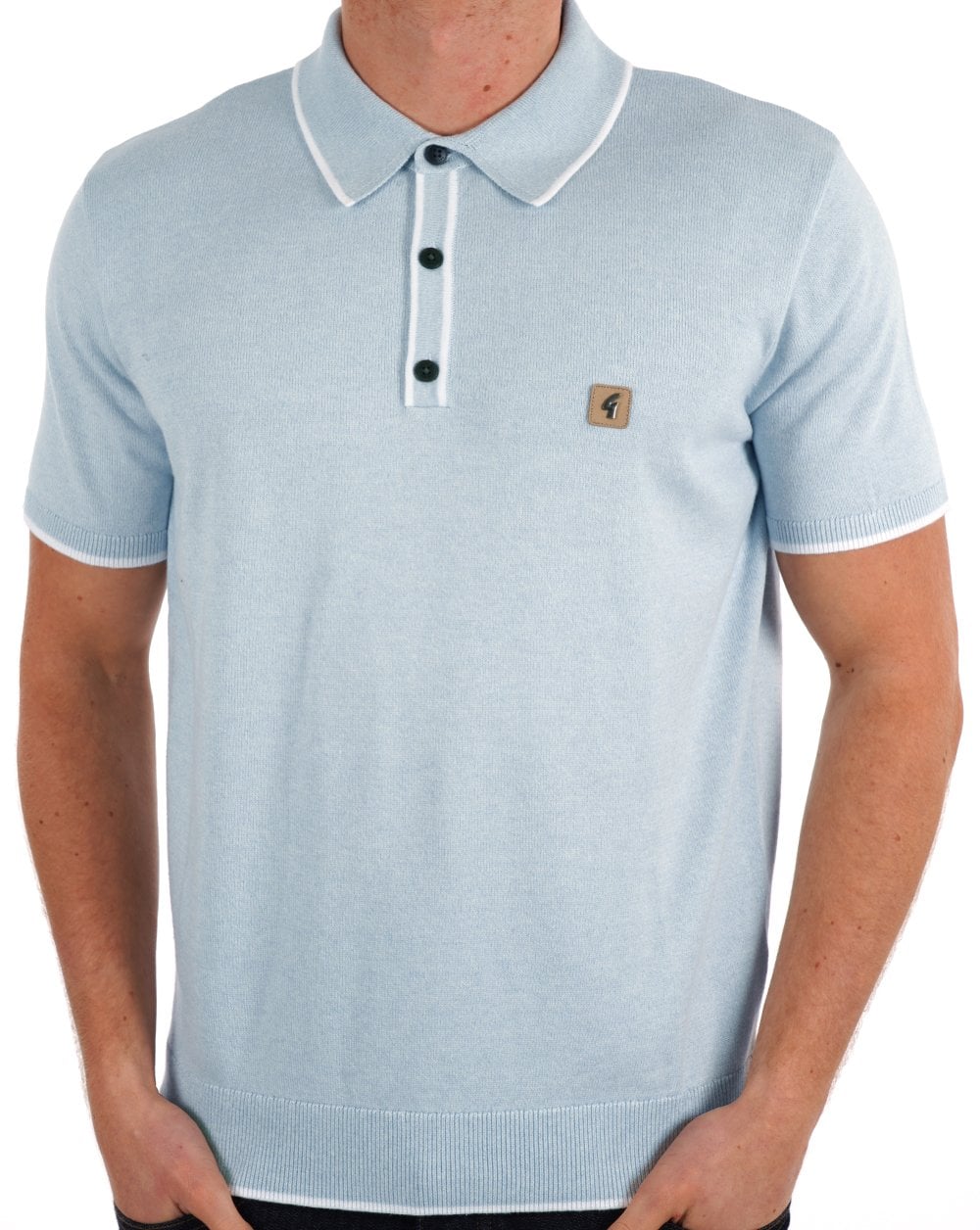 Gabicci Vintage Lineker Strick-Poloshirt mit Streifen in Himmelblau