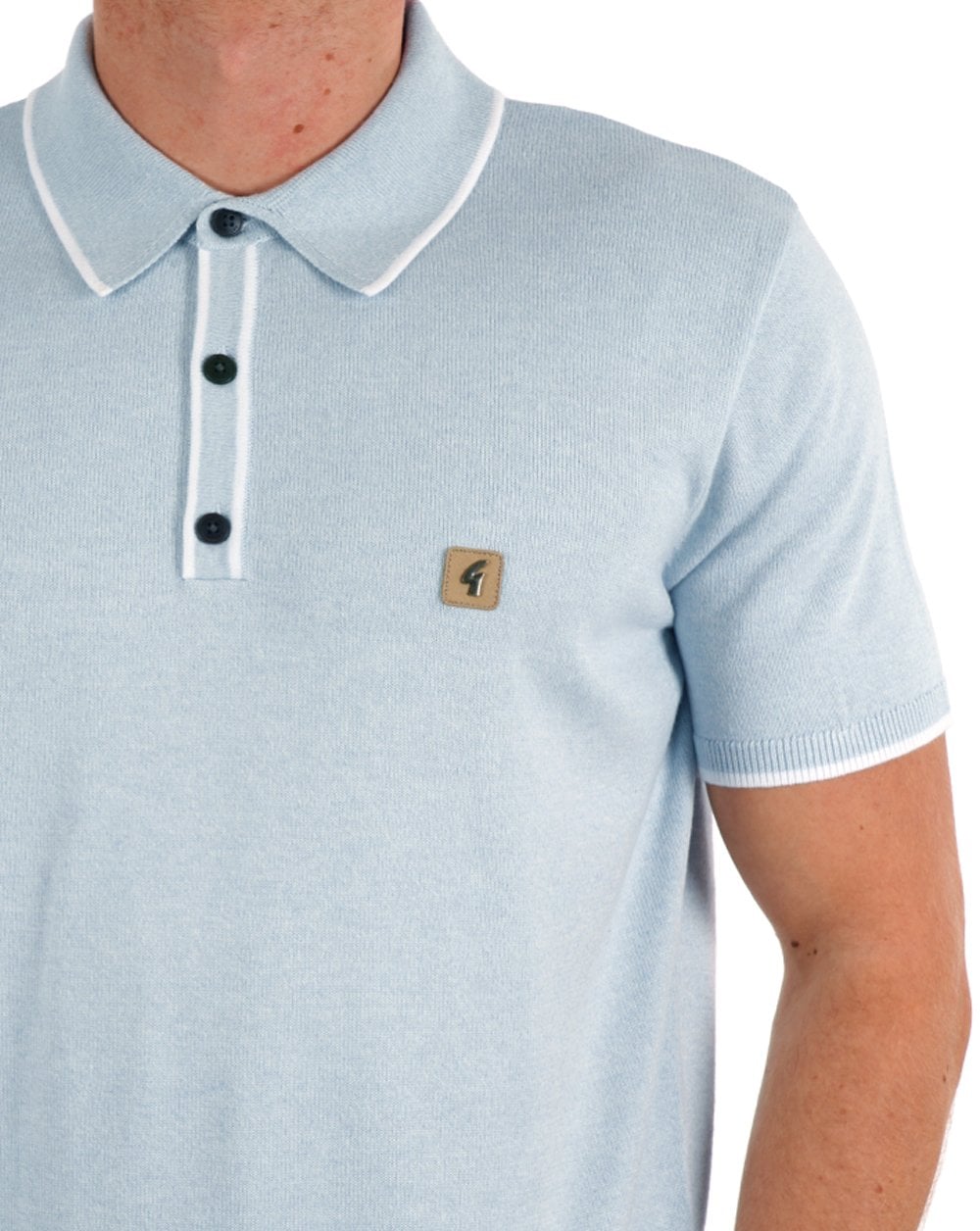 Gabicci Vintage Lineker Strick-Poloshirt mit Streifen in Himmelblau