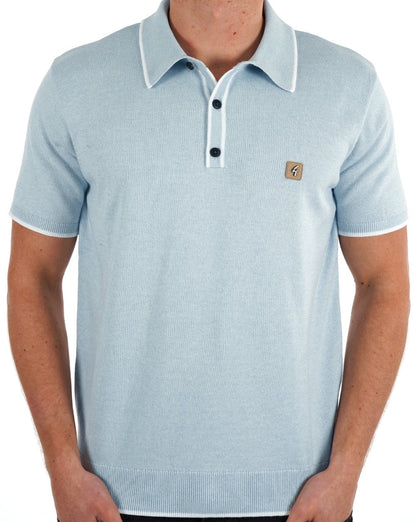 Gabicci Vintage Lineker Strick-Poloshirt mit Streifen in Himmelblau