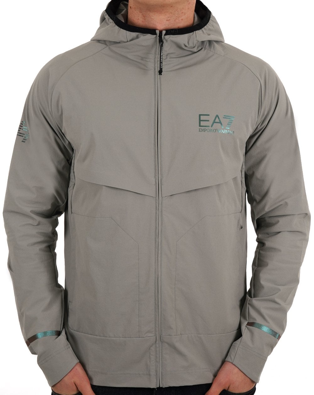 Emporio Armani EA7 Dynamic Athlete Tech-Jacke mit Kapuze, Grau