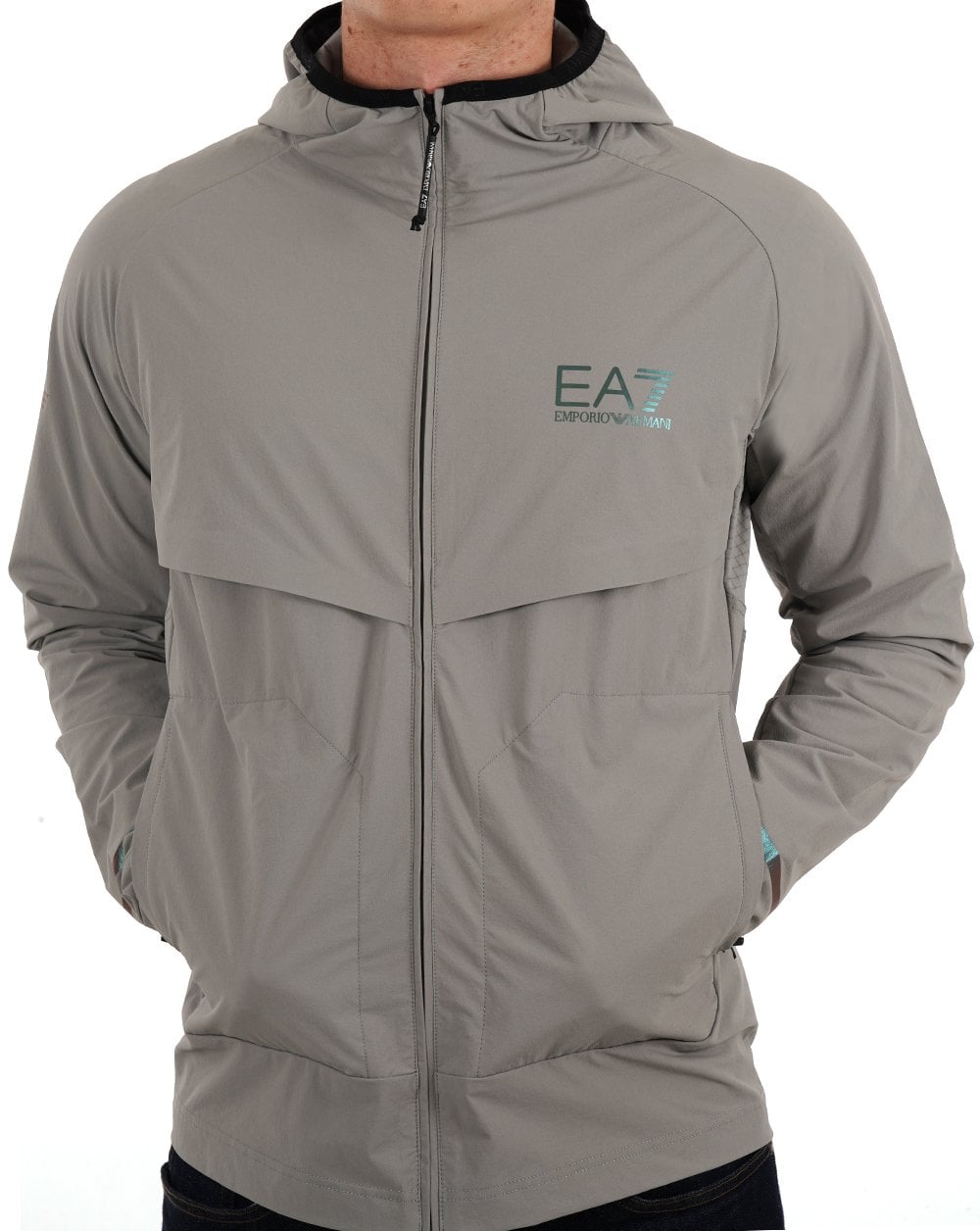 Emporio Armani EA7 Dynamic Athlete Tech-Jacke mit Kapuze, Grau