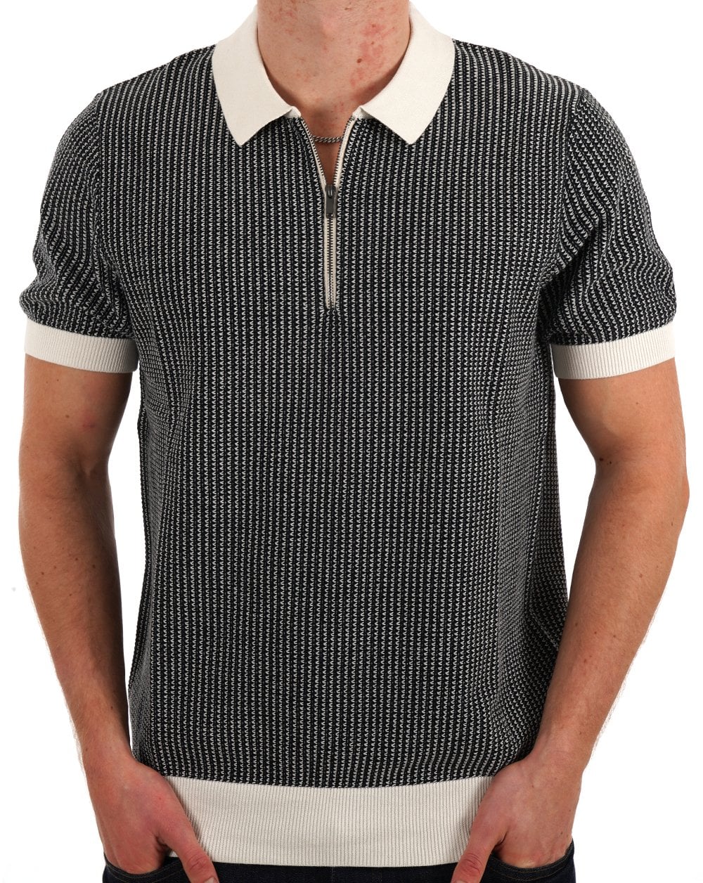 Ben Sherman – BI – Farbiges Poloshirt mit Reißverschluss am Kragen in Elfenbein