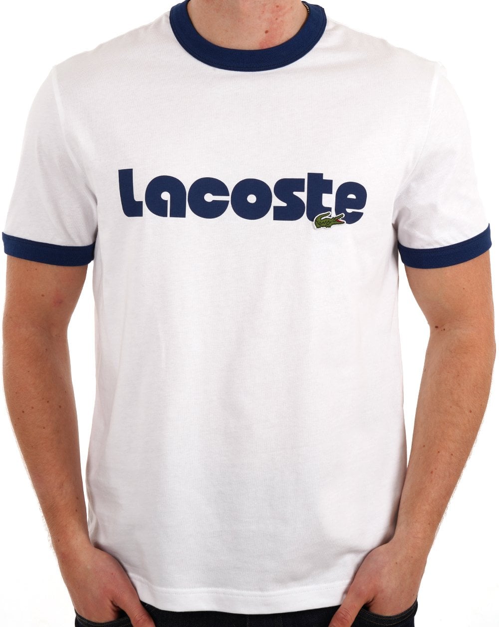 Lacoste T-Shirt mit Logo-Aufdruck Weiß/Blau