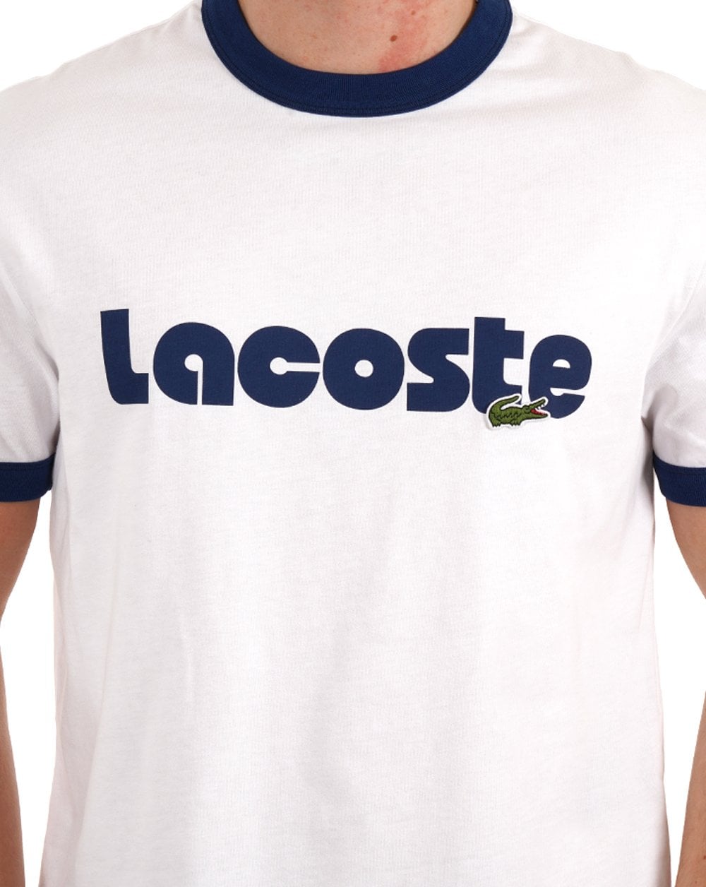 Lacoste T-Shirt mit Logo-Aufdruck Weiß/Blau