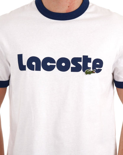 Lacoste T-Shirt mit Logo-Aufdruck Weiß/Blau