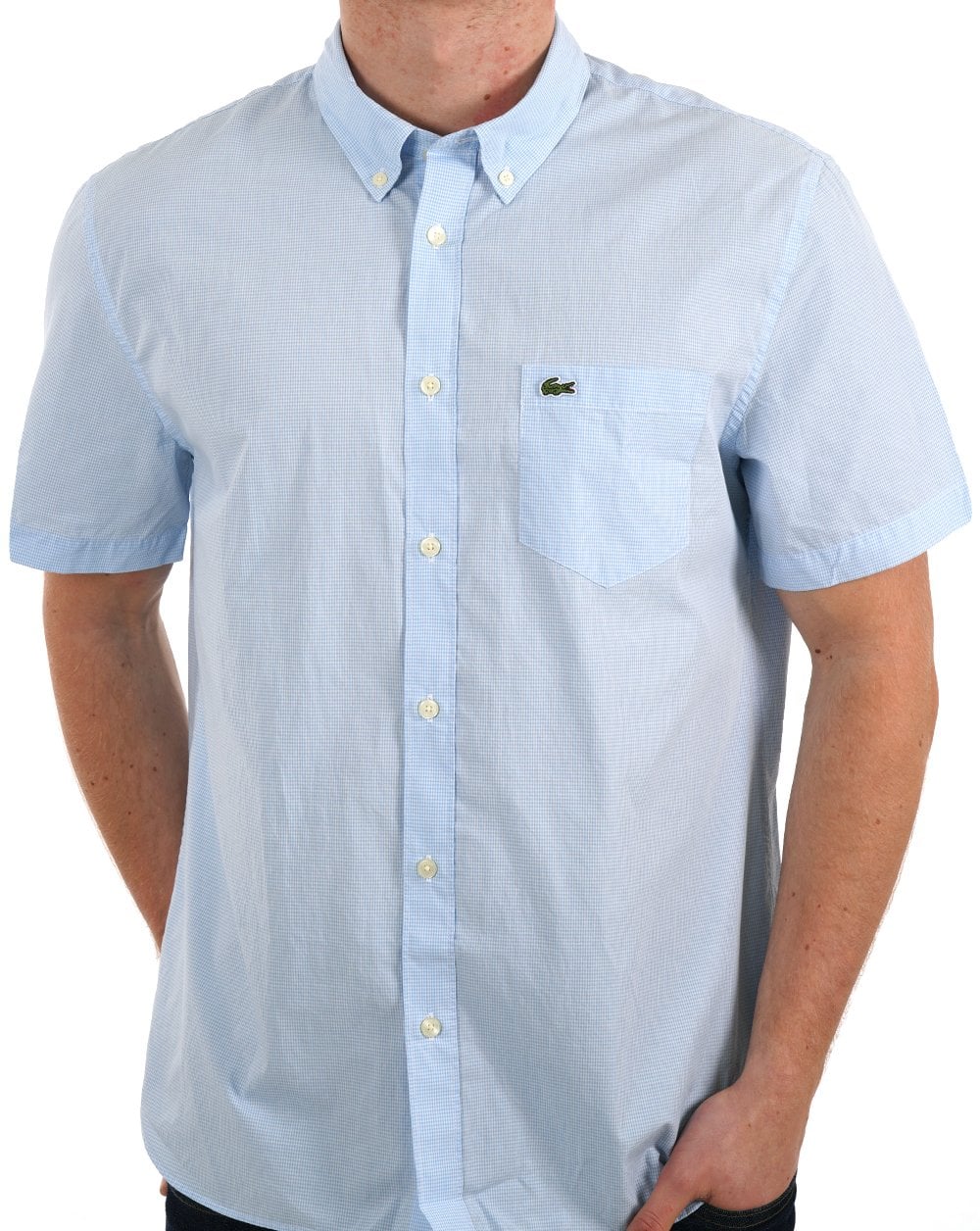Lacoste Gingham SS Shirt Himmelblau/Weiß