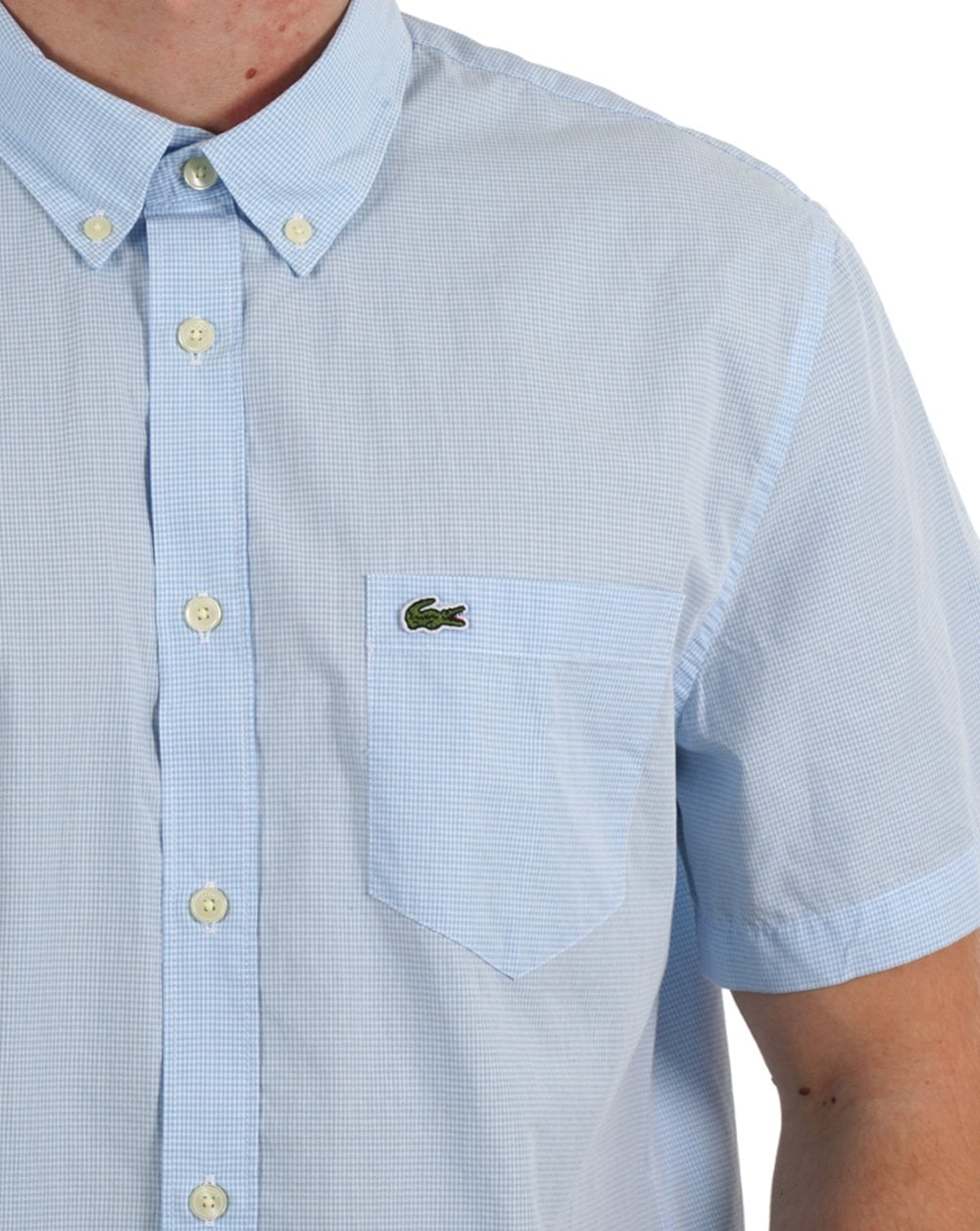 Lacoste Gingham SS Shirt Himmelblau/Weiß