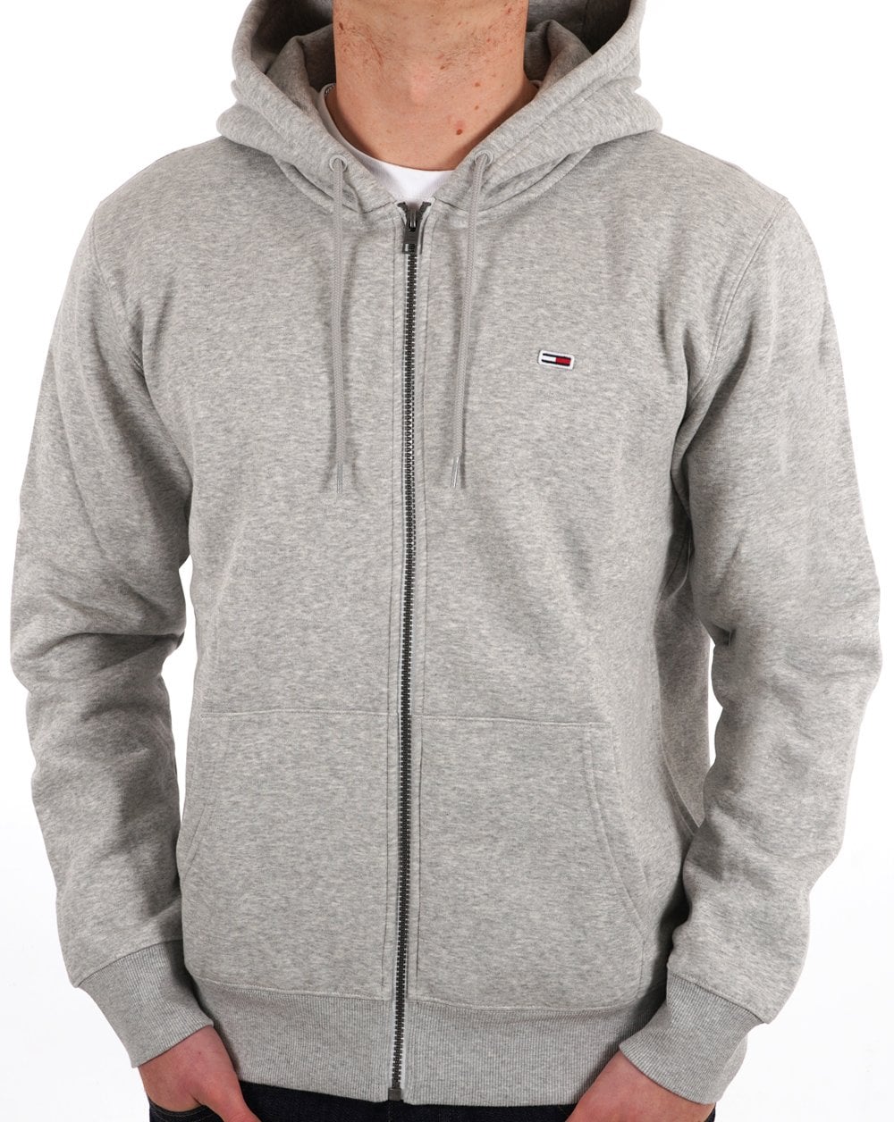 Tommy Jeans – Kapuzenpullover in Hellgrau-Melange
