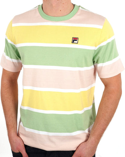 Fila – Vintage-T-Shirt mit Blockstreifen in Pastell, mehrfarbig