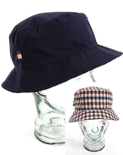 Aquascutum Wendbarer Fischerhut Marineblau/Karo